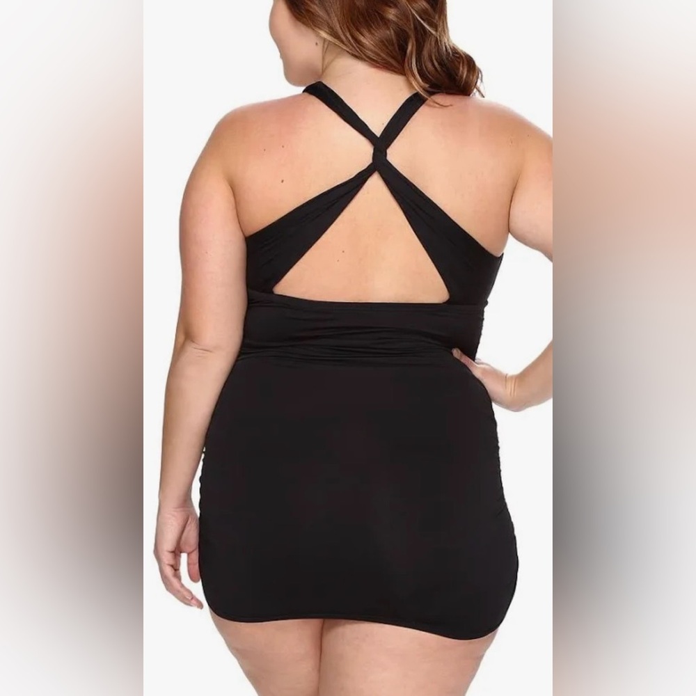 Lauren Ralph Lauren Plus Size Plunge Halter Mio One Piece Swimsuit Swim Dress 18 - Picture 2 of 9